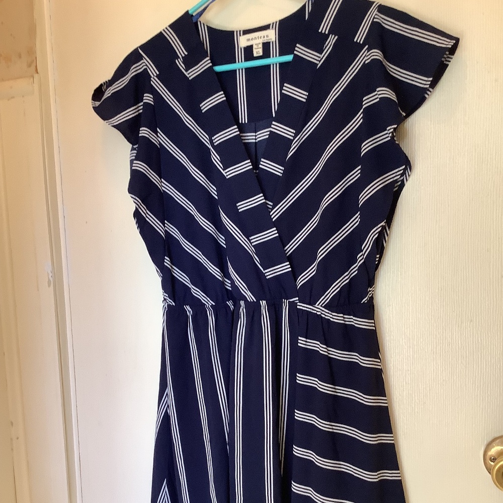 Monteau Dress / Striped Lined / Blue and White